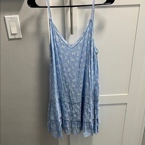 Light Blue Floral Dress with Ruffle Hem